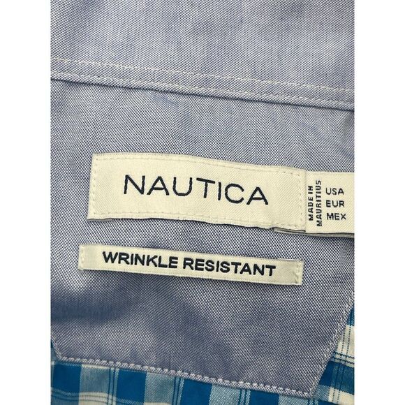 Nautica Men Blue/White Short Sleeve Checkered Button-Down Shirt Size M - Picture 9 of 10